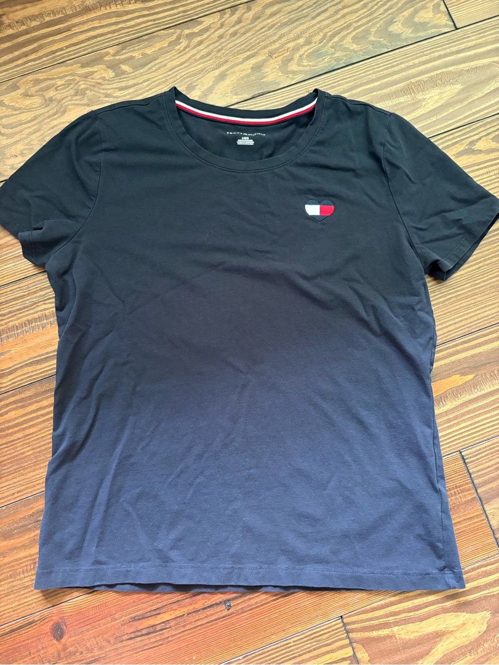 Tommy Hilfiger Black Short Sleeve Tee with Red & White Heart Logo